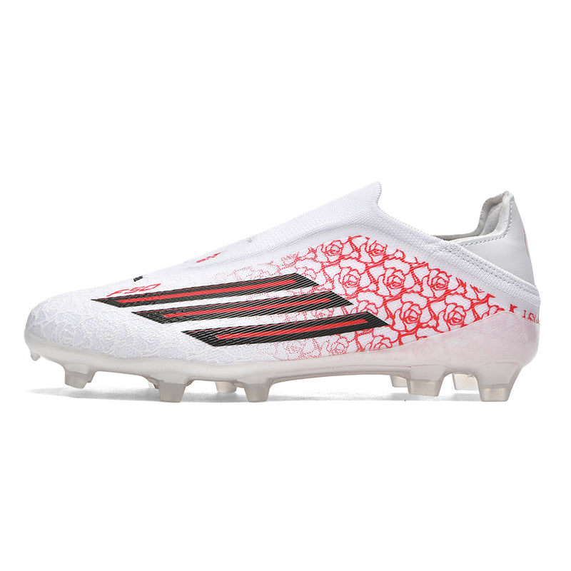 AG Artificial Grass Soccer Cleats, Laceless Knit Football Shoes, Rose Floral Print with Three-Stripe Design Anti-Slip Athletic Boots for Synthetic Turf-Hxh8553