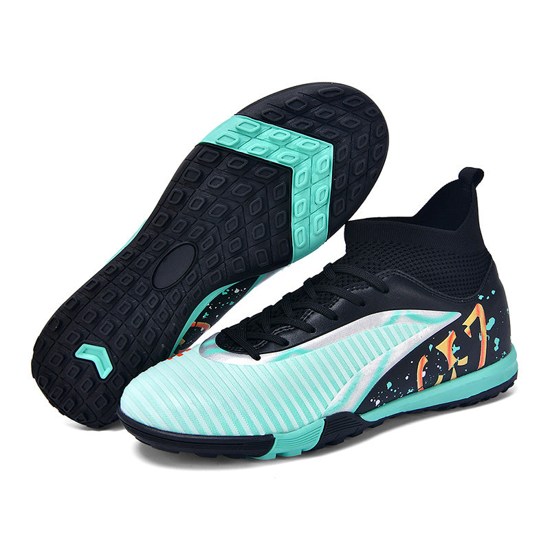 Turf Soccer Cleats, CR7 Inspired High-Top Knit Football Shoes, Anti-Slip Breathable Training Sneakers for Artificial Turf-Hxh2611-1