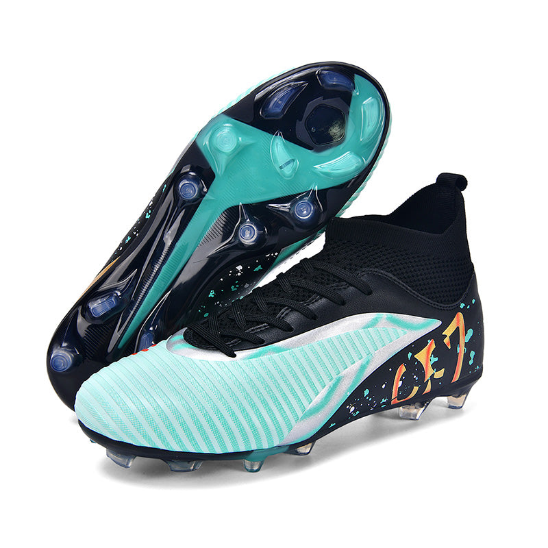 AG Artificial Grass Soccer Cleats, CR7 Inspired High-Top Knit Football Shoes, Anti-Slip Athletic Boots for Synthetic Turf-Hxh2611
