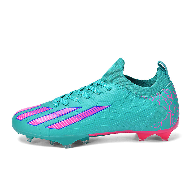 AG Artificial Grass Soccer Cleats, Mid-Top Knit Football Shoes, Three-Stripe & Hexagon Print Anti-Slip Athletic Boots for Synthetic Turf-Hxh2618F