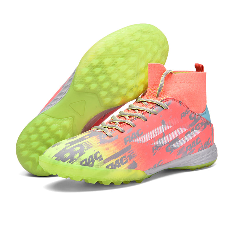 High Sock TF Turf Soccer Cleats, Lace-Up PAC Speed Gradient Print Synthetic Football Boots, Breathable Knit Sock Ankle Lightweight Training Athletic Shoes for Indoor Hard Courts & Short Artificial Turf-zusheng-X2208-1