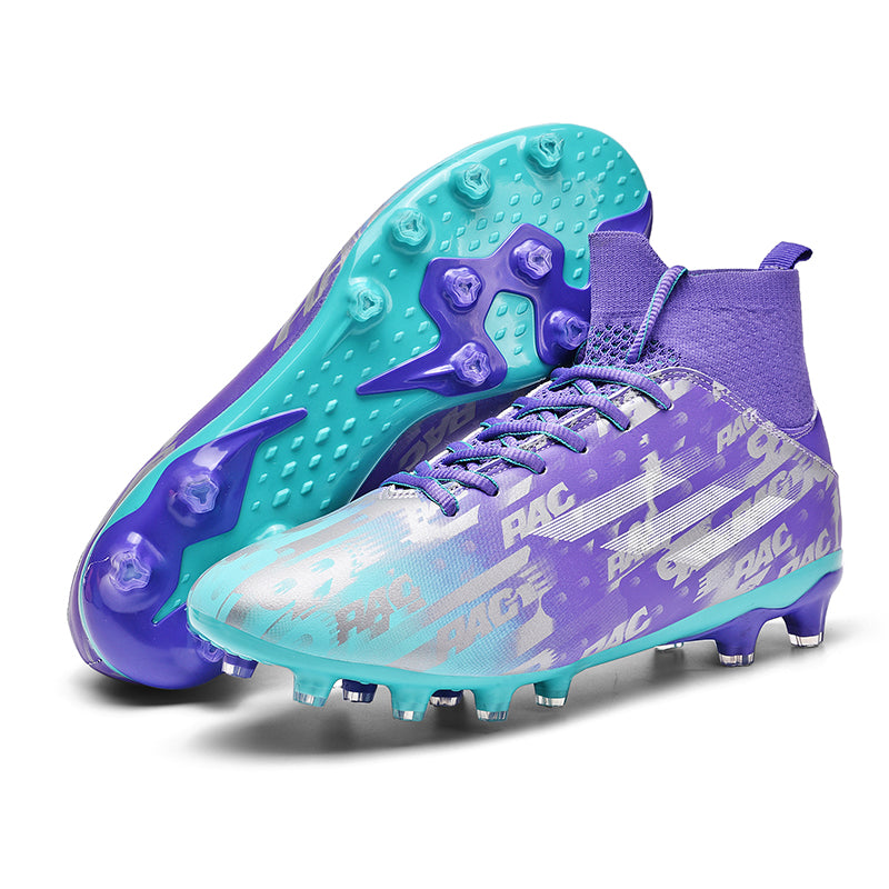 High Sock AG Soccer Cleats, Lace-Up PAC Speed Gradient Print Synthetic Football Boots, Knit Sock Ankle Lightweight Athletic Shoes for Outdoor Long-Blade Artificial Turf Competitive Matches-zusheng-X2208