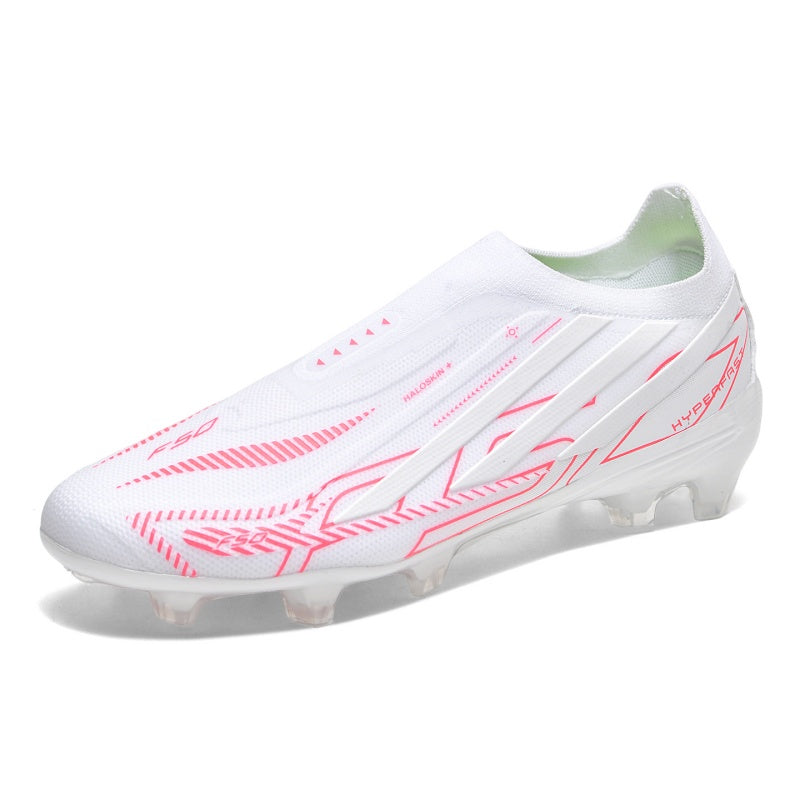 Laceless Slip-On AG Soccer Cleats, Seamless Stretch Knit Upper Gradient Three Stripes Football Boots, F50 Logo Transparent Conical Stud Competition Cleats for Outdoor Long-Blade Artificial Turf Matches-Yinzu-T42