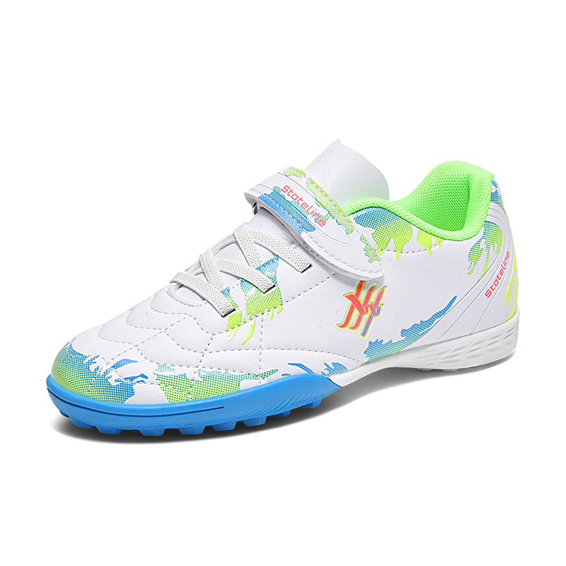 TF Turf Soccer Cleats, Velcro Easy-On Hidden Elastic Laces Synthetic Football Boots, Colorful Graffiti Splash Cross Logo Lightweight Youth Training Shoes for Indoor Hard Courts & Short Artificial Turf-zusheng-ZJ893
