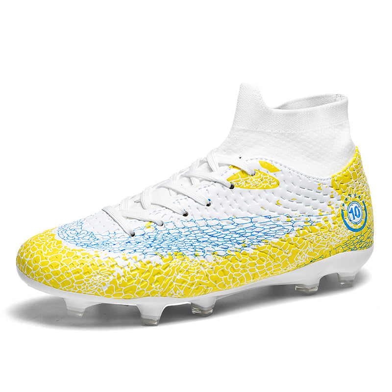 High Top AG Artificial Grass Soccer Cleats, Cracked Texture Knit Sock Collar Football Boots, Non-Slip AG Stud Soccer Shoes for Artificial Grass Matches & Training-zhuoshi792