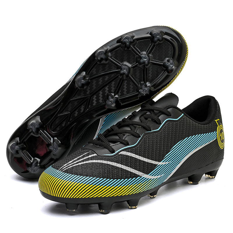 Low Cut AG Soccer Cleats, Lace-Up Breathable Knit Woven Gradient Streamline Line Football Boots, Circular Number 10 Heel Badge Lightweight Competition Athletic Shoes for Outdoor Long-Blade Artificial Turf Matches-zushneg-X622