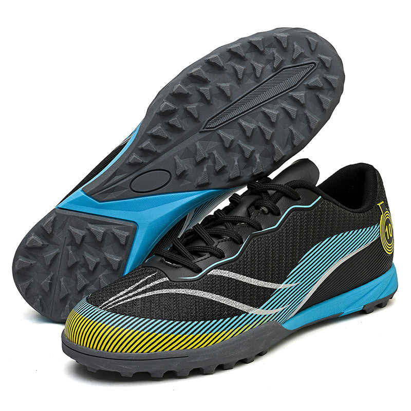 Low Cut TF Turf Soccer Cleats, Lace-Up Breathable Knit Weave Gradient Line Synthetic Football Boots, Number 10 Circular Badge Lightweight Training Athletic Shoes for Indoor Hard Courts & Short Artificial Turf-zusheng-X622