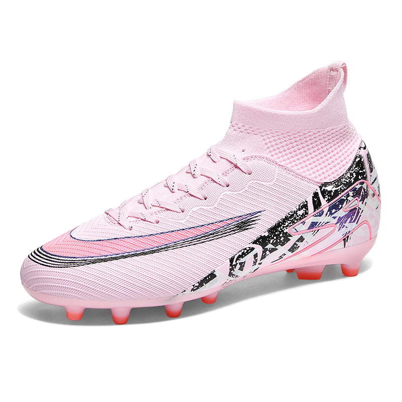 AG Artificial Grass High Sock Ankle Soccer Cleats, Lace-Up Textured Knit Football Boots, Splash Graffiti Gradient Graphic Lightweight Athletic Shoes for Outdoor Long-Blade Synthetic Turf Competitive Matches-zusheng801A