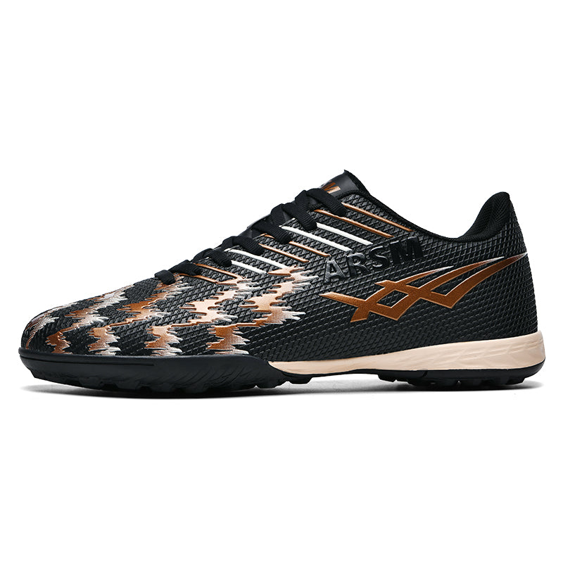 Low Cut TF Turf Soccer Cleats, Lace-Up Breathable Woven Mesh Zigzag Gradient Synthetic Football Boots, ARSM Letter Double Arrow Logo Lightweight Training Athletic Shoes for Indoor Hard Courts & Short Artificial Turf-zusheng-SM106-1
