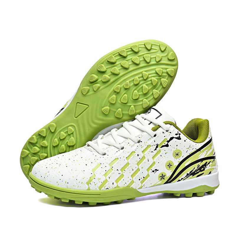 Low-Top TF Turf Soccer Cleats, Lace-Up Embossed Synthetic Leather Splatter Star Graffiti Football Shoes, Non-Marking Short Stud Rubber Training Cleats for Indoor Hard Courts & Short Artificial Turf-zusheng673