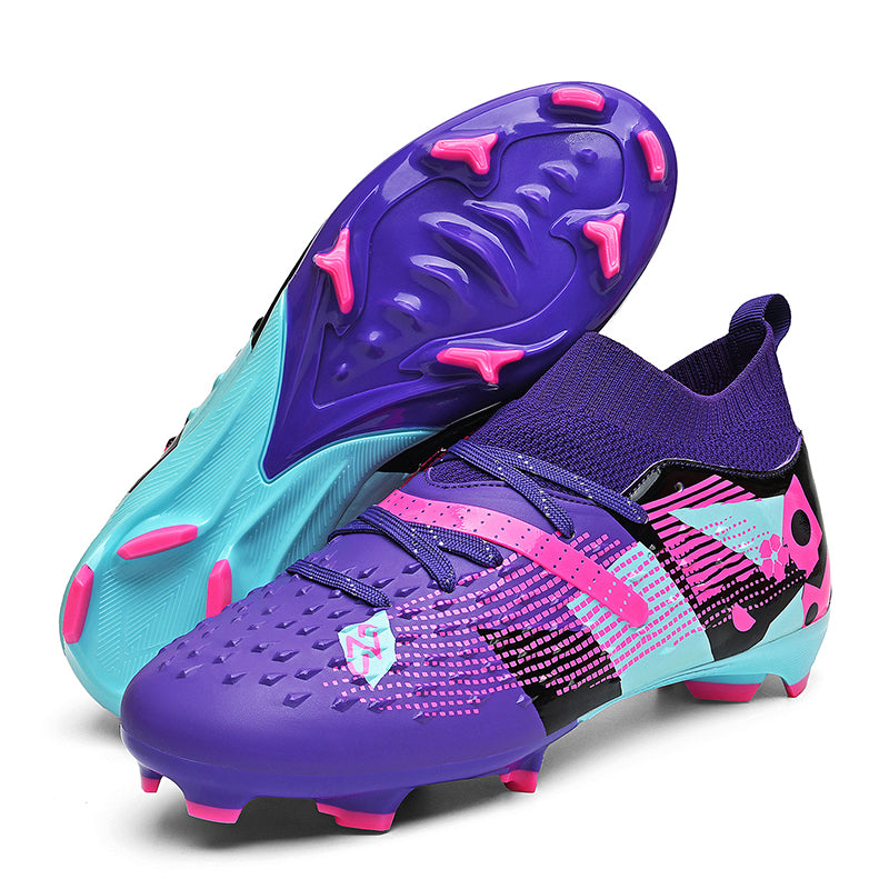 AG Artificial Grass Soccer Cleats, High-Top Sock Ankle Football Shoes with Geometric Print, Performance Athletic Boots for Adults & Youth-Hxh2806-1