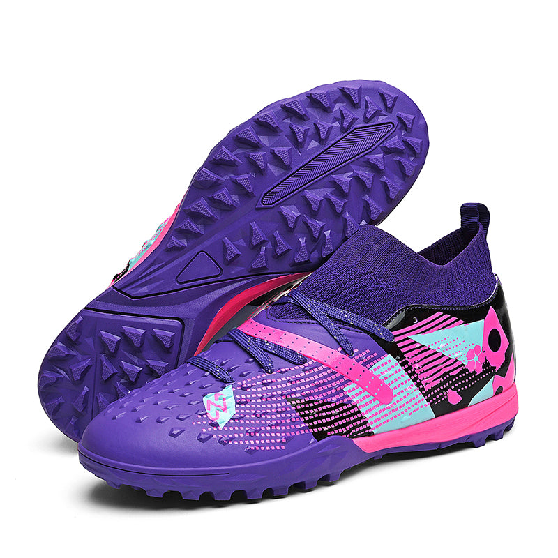 TF Turf Soccer Cleats, High-Top Sock Ankle Football Shoes with Geometric Print, Non-Slip Training Sneakers for Indoor -Hxh2806