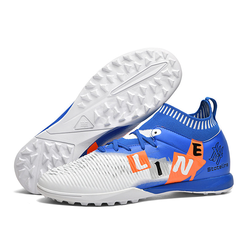 Turf Soccer Cleats, High-Top Knit Football Shoes, Letter Print Anti-Slip Training Sneakers for Artificial Turf-Hxh-ZJ889-1