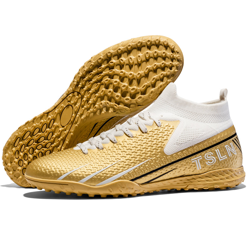 TF TSLN High-Top Turf Soccer Cleats, Artificial Grass Football Shoes, Breathable Knit Collar Training Sneakers-Yinzu-F888