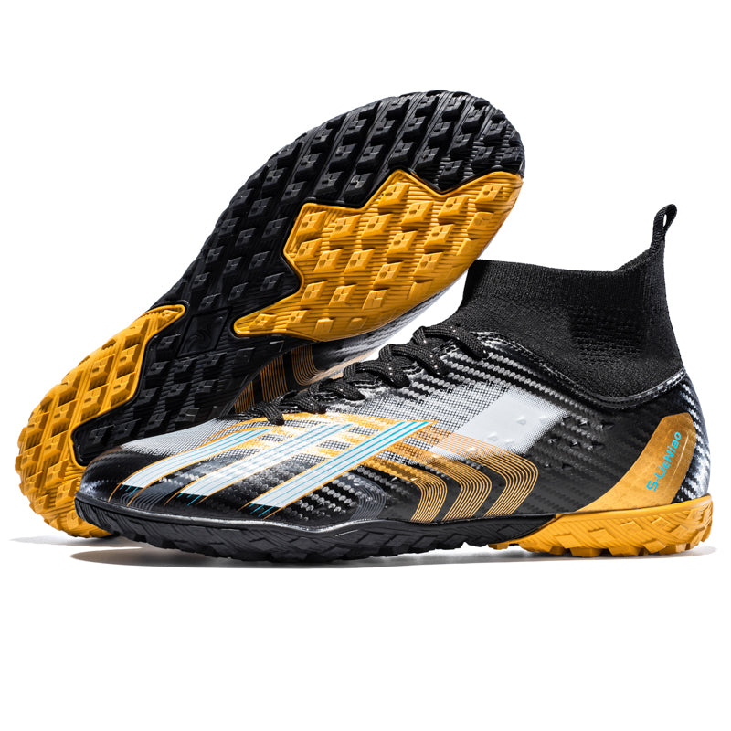 High-Top Turf Soccer Cleats, S-LieNiao Artificial Grass Football Shoes, Breathable Knit Collar Training Sneakers (Multiple Colors)-Yinzu-xc24