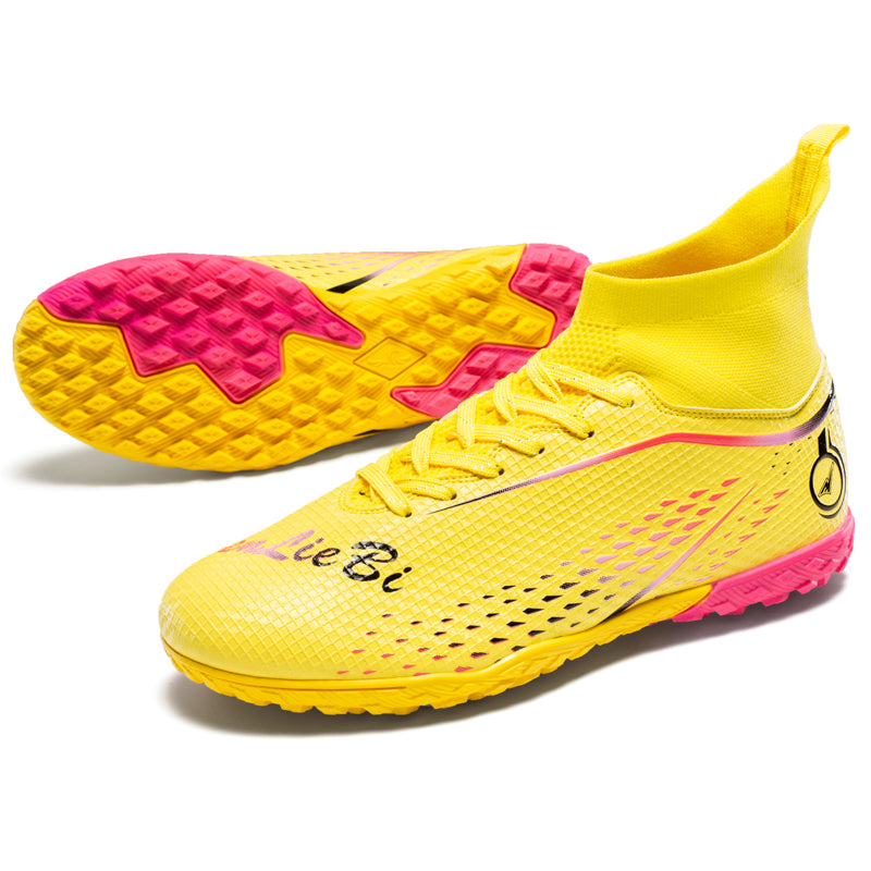 High-Top Turf Soccer Cleats, Artificial Grass Football Shoes, Breathable Knit Collar Training Sneakers (Multiple Colors)-Yinzu-x2410