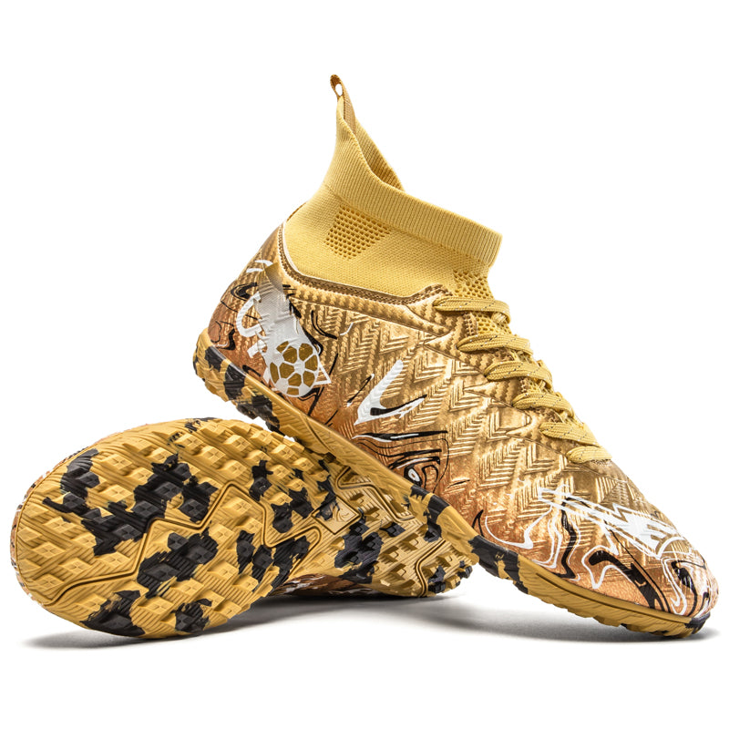 High-Top TF Soccer Cleats - Turf Football Boots, Stylish Graffiti Print Athletic Soccer Shoes, Non-Slip Spikes Training Sneakers for Youth & Adults-Yinzu-X2601