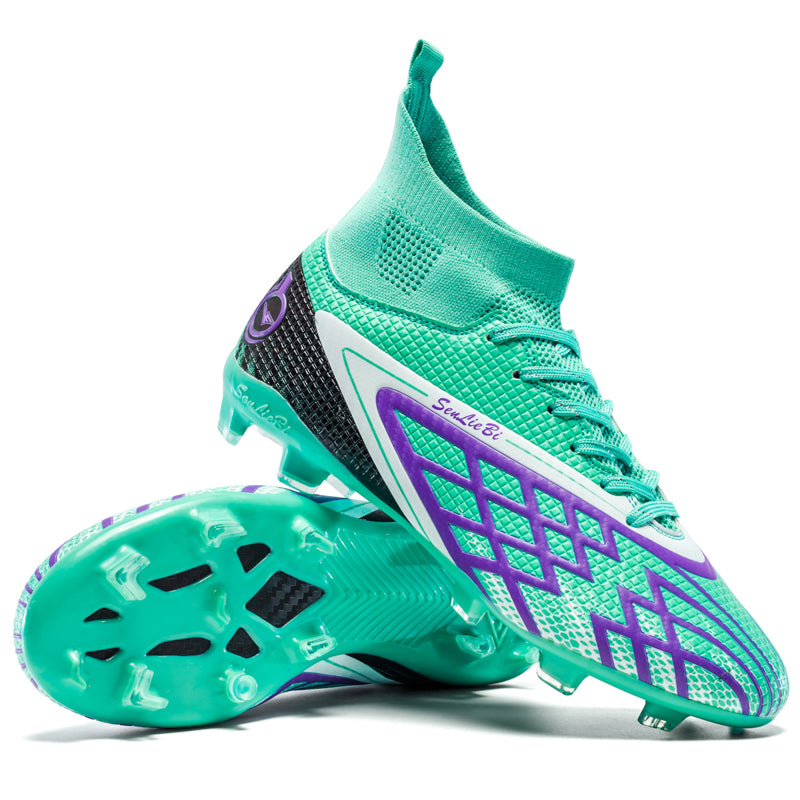 High-Top Knit Soccer Cleats, Artificial Grass Football Boots,Breathable Sock Collar Training Sneakers-Yinzu-X2415-S