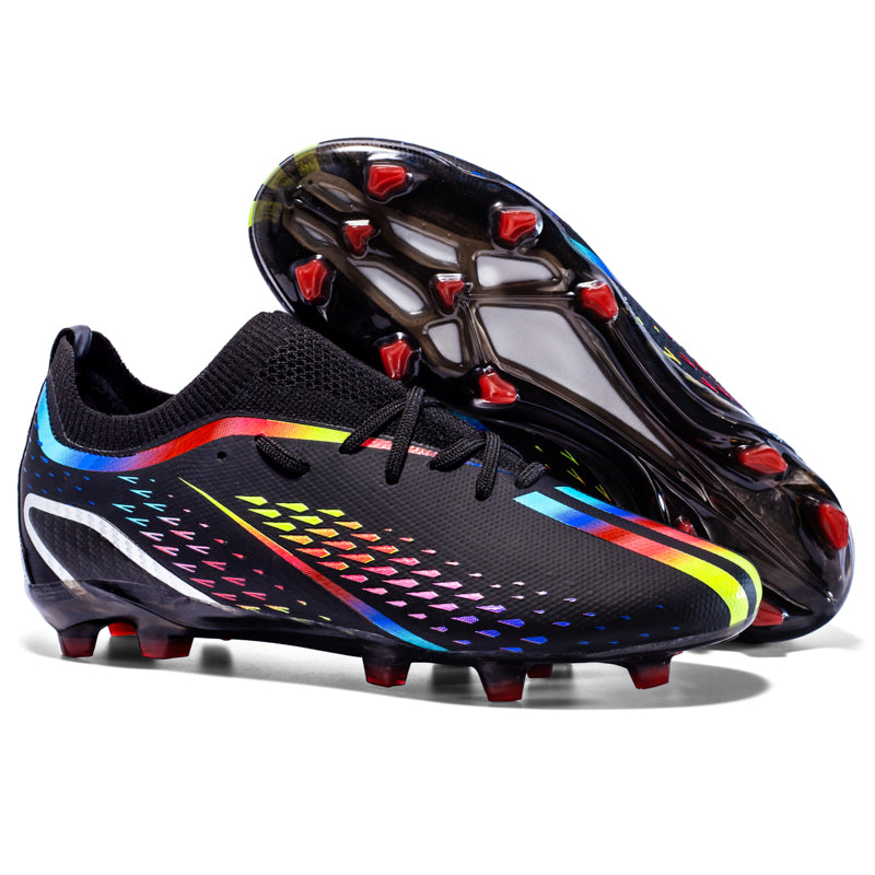 Low Sock TF Turf Soccer Cleats, Lace-Up Breathable Woven Mesh Gradient Diamond Dot Football Boots, Rainbow Color Strip Lightweight Training Athletic Shoes for Indoor Hard Courts & Short Artificial Turf-zusheng2036-1