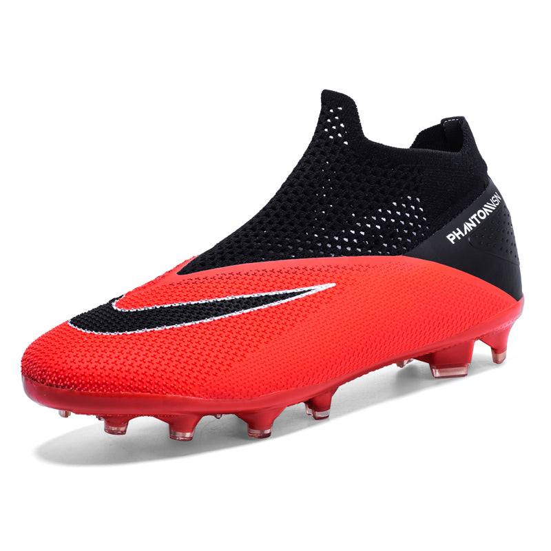 Youth Adult Slip-On AG Soccer Cleats, High Sock Knit Mesh Laceless Football Boots, Breathable Long Studs Soccer Shoes for Natural & Artificial Grass for Boys Girls Men Women-zhongzu-2090-1