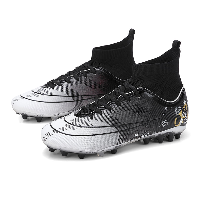 Men's AG Artificial Grass Soccer Cleats, CR7 Inspired Floral Gradient High-Top Knit Football Shoes, Anti-Slip Athletic Boots for Synthetic Turf-Hxh-H2612