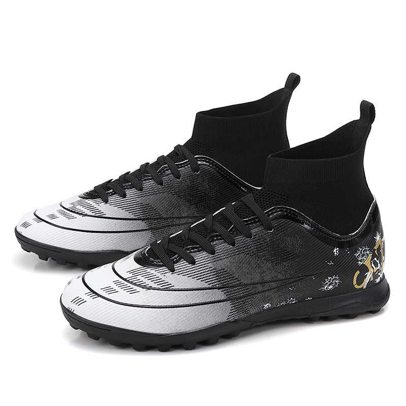 Turf Soccer Cleats, CR7 Inspired Floral Gradient High-Top Knit Football Shoes, Anti-Slip Breathable Training Sneakers for Artificial Turf-HxhH2612-1