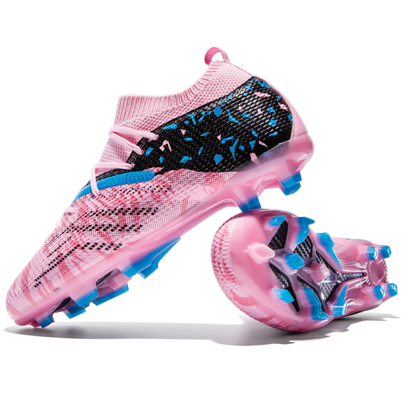 Soccer Cleats, Mid Sock Ankle Lace-Up Jacquard Knit Football Boots, Fragment Splash Geometric Gradient Lightweight Athletic Shoes for Outdoor Long-Blade Synthetic Turf Matches-zusheng2287-H