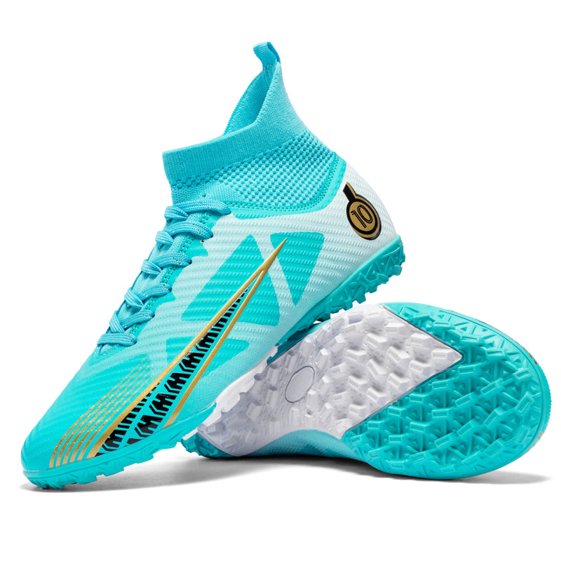 Hight Sock TF Turf Soccer Cleats, Lace-Up Embossed Triangle Gradient Synthetic Football Boots, Metallic Swoosh Number 10 Logo Lightweight Training Athletic Shoes for Indoor Hard Courts & Short Artificial Turf-zusheng-X2302-1