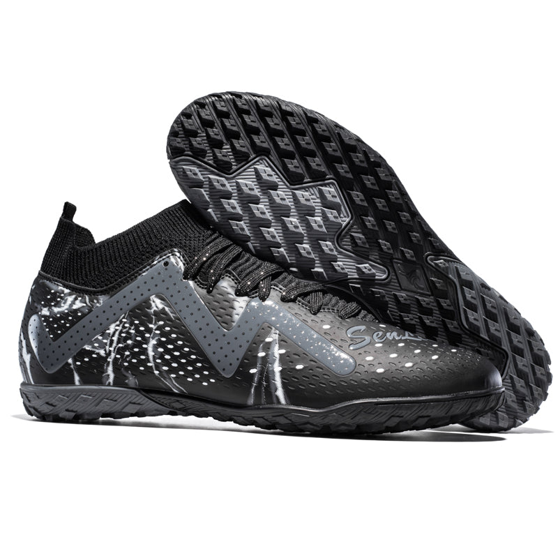 Hight Sock TF Turf Soccer Cleats, Lace-Up Breathable Perforated Synthetic Football Boots, Marble Gradient M-Shaped Dot Logo Knit Sock Ankle Lightweight Training Athletic Shoes for Indoor Hard Courts & Short Artificial Turf-zhusheng-X2403