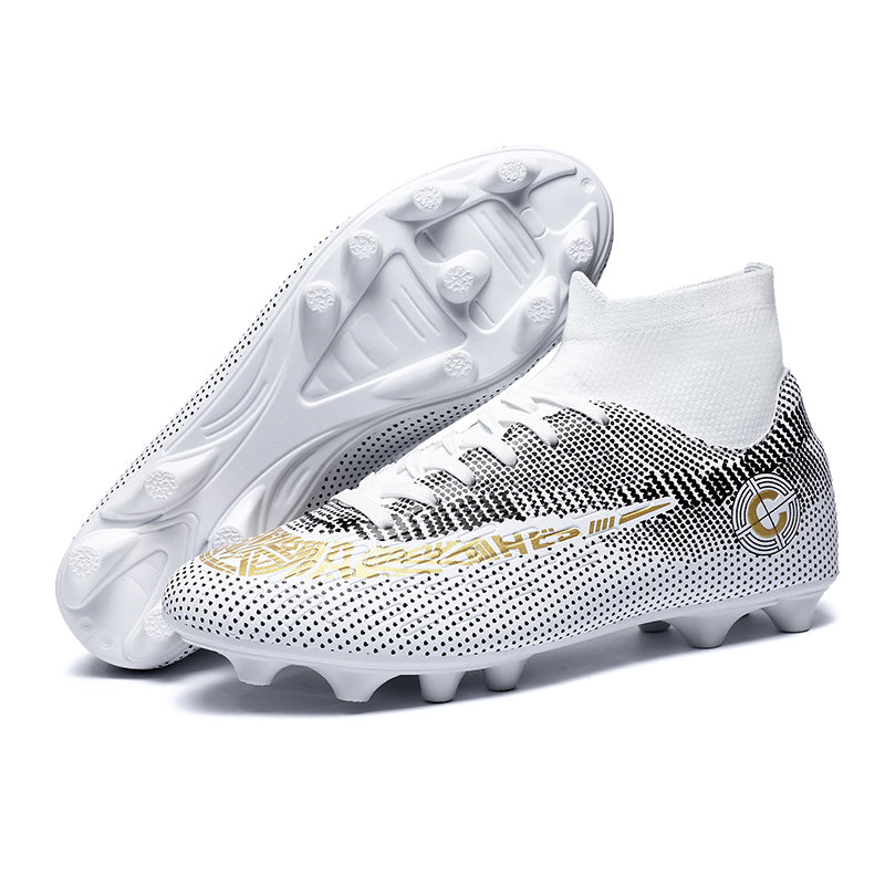 Men's AG Artificial Grass Soccer Cleats, High-Top Knit Football Shoes, Gradient Dot Print with Gold Accents Anti-Slip Athletic Boots for Synthetic Turf-Hxh2039
