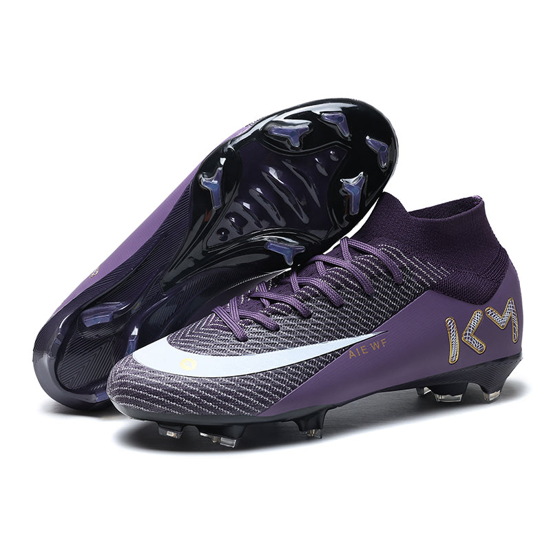 Artificial Grass Soccer Cleats, High-Top Knit KM-Inspired Football Shoes, Anti-Slip Athletic Boots for Synthetic Turf-Hxh8529