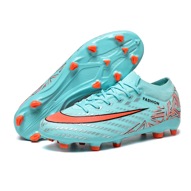 Artificial Grass Soccer Cleats, Low Sock Ankle Lace-Up Silver Stripe Knit Football Boots, Geometric Line Gradient Lightweight Athletic Shoes for Outdoor Long-Blade Synthetic Turf Matches-zusheng8828