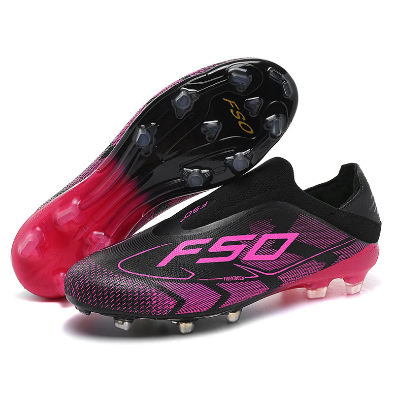 Youth Slip-On Laceless AG Soccer Cleats, Sock Knit F50 FiberTouch Gradient Grid Print Football Boots, Transparent Gradient Conical Hard Stud Professional Competition Cleats for Natural Grass & Long-Pile Artificial Turf-junhao8850