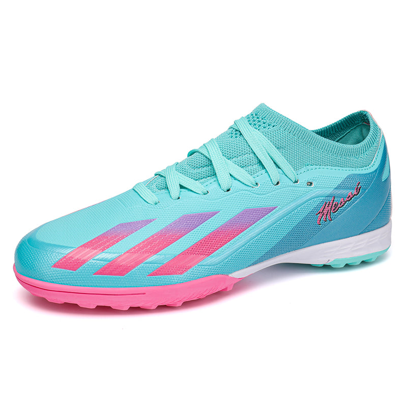 Turf Soccer Cleats, Low Sock Ankle Lace-Up Messi Football Boots, Gradient Three-Stripe Breathable Athletic Shoes for Indoor Courts & Short Artificial Turf Training-zusheng-A603-1