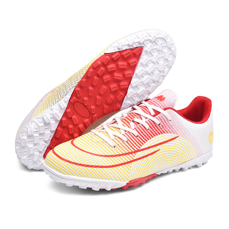 Low Cut TF Turf Soccer Cleats, Lace-Up Grid Embossed Synthetic Football Boots, Curved Gradient Streamline M Circle Logo Lightweight Training Athletic Shoes for Indoor Hard Courts & Short Artificial Turf-zusheng7168