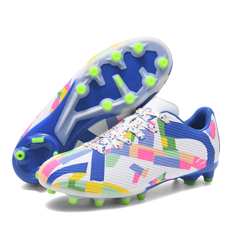 AG Artificial Grass Soccer Cleats, Abstract Geometric Print Football Boots, Lightweight Breathable Artificial Ground Training Sneakers-Yinzu7888