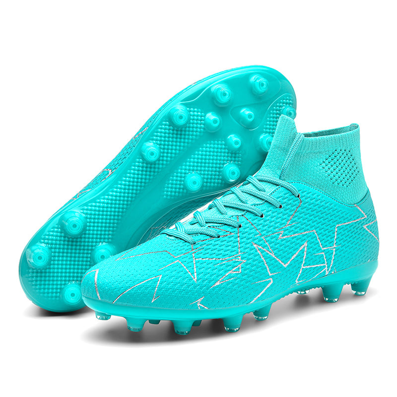 High Top AG Artificial Grass Soccer Cleats, Geometric Pattern Knit Sock Collar Football Boots, Non-Slip AG Stud Soccer Shoes for Artificial Grass Matches & Training-zhuoshi23152