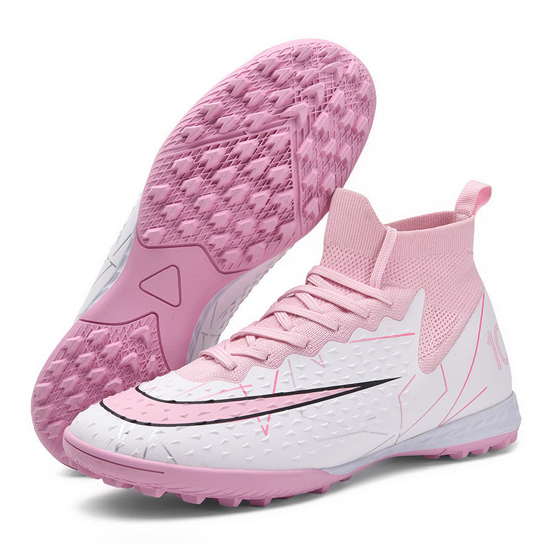 High Sock TF Turf Soccer Cleats, Lace-Up 3D Dot Textured Geometric Line Synthetic Football Boots, Number 10 Swoosh Logo Lightweight Training Athletic Shoes for Indoor Hard Courts & Short Artificial Turf-zusheng-X801-1