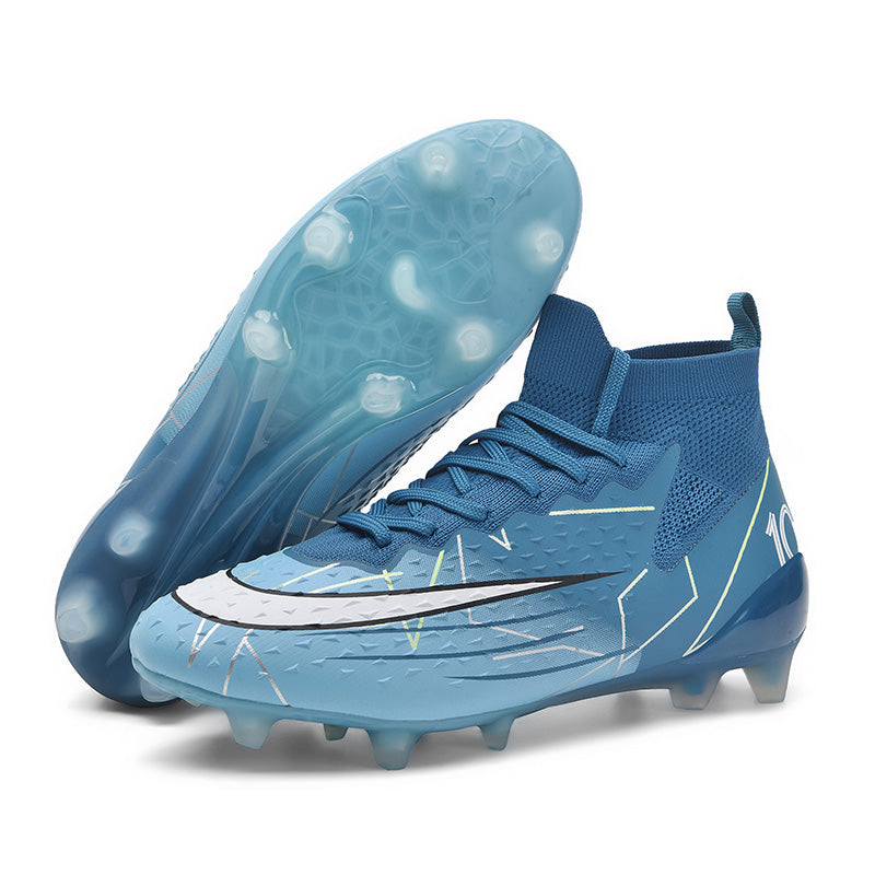 High Sock AG Soccer Cleats, Lace-Up 3D Dot Textured Geometric Line Synthetic Football Boots, Number 10 Swoosh Logo Lightweight Competition Athletic Shoes for Outdoor Long-Blade Artificial Turf Matches-zusheng-X801-2