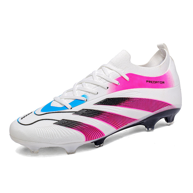 Artificial Grass Soccer Cleats, low-Top Sock Ankle Lace-Up Gradient Three Stripe Football Boots, Textured Control Athletic Shoes for Outdoor Long-Blade Synthetic Turf Matches-zusheng605