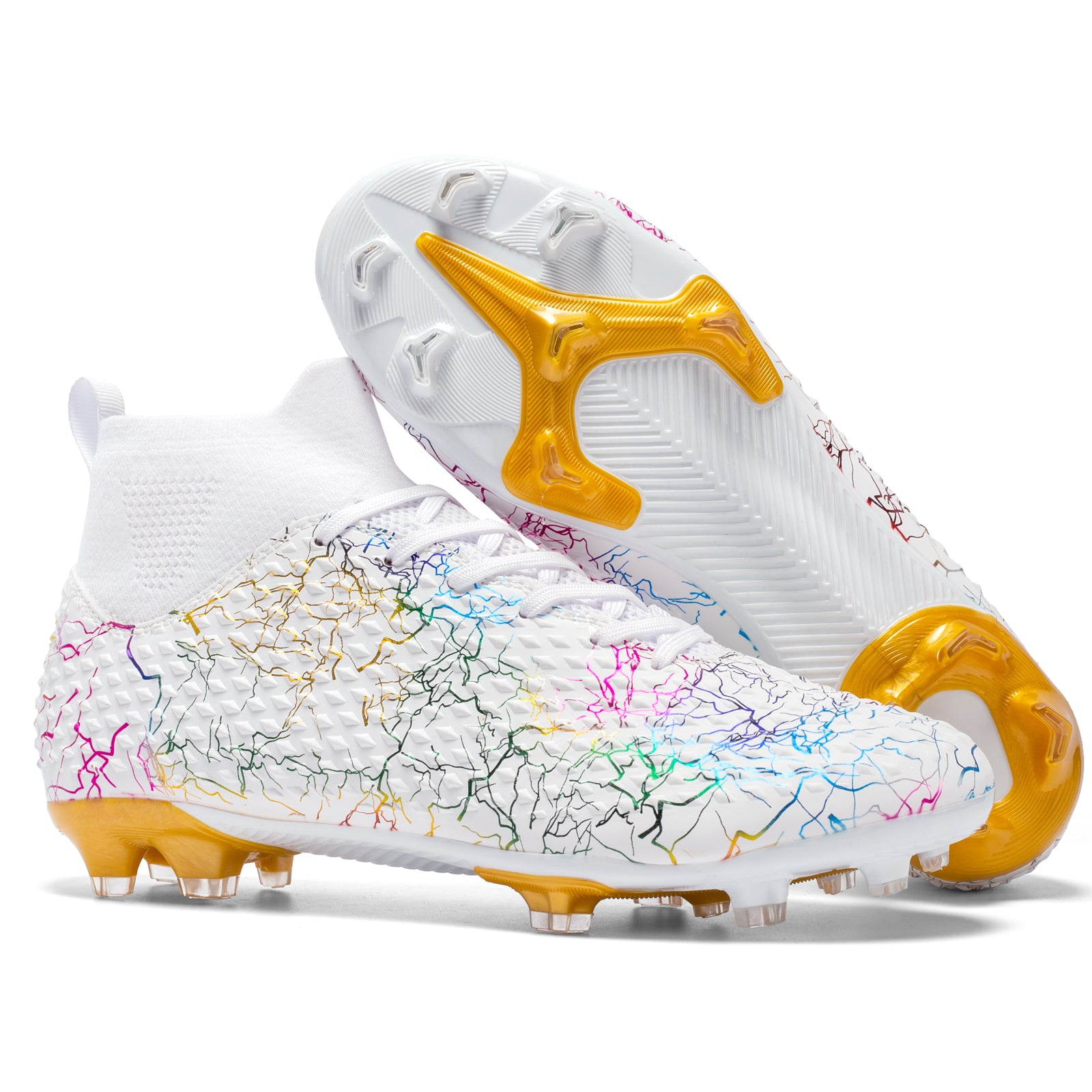 Professional Soccer Cleats AG High-Top Football Boots,Lightning Pattern, Athletic Outdoor Competition Soccer Shoes with High-Grip Wing-Textured Upper and Supportive Ankle Sock Liner-WEJIIESS999