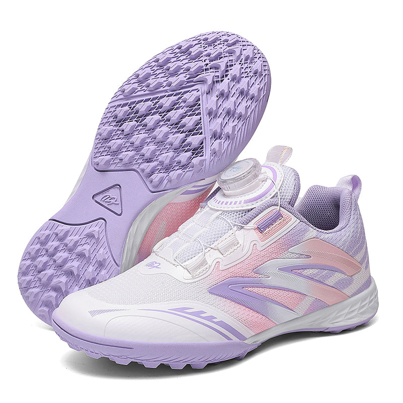 TF Turf Soccer Cleats, Breathable Mesh Football Shoes, Gradient Pastel Print with Rotary Buckle Anti-Slip Training Sneakers-HxhA5955-1