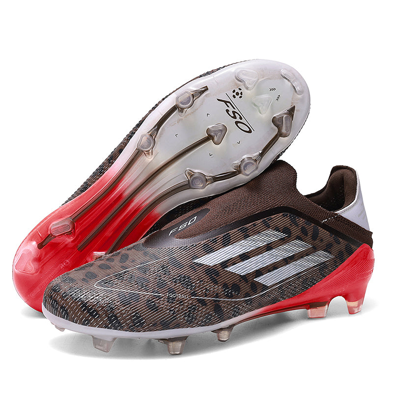 AG Artificial Grass Soccer Cleats, Laceless Knit Football Shoes, Gradient &amp; Leopard Print with Three-Stripe Anti-Slip Athletic Boots for Synthetic Turf-Hxh-SU9-2