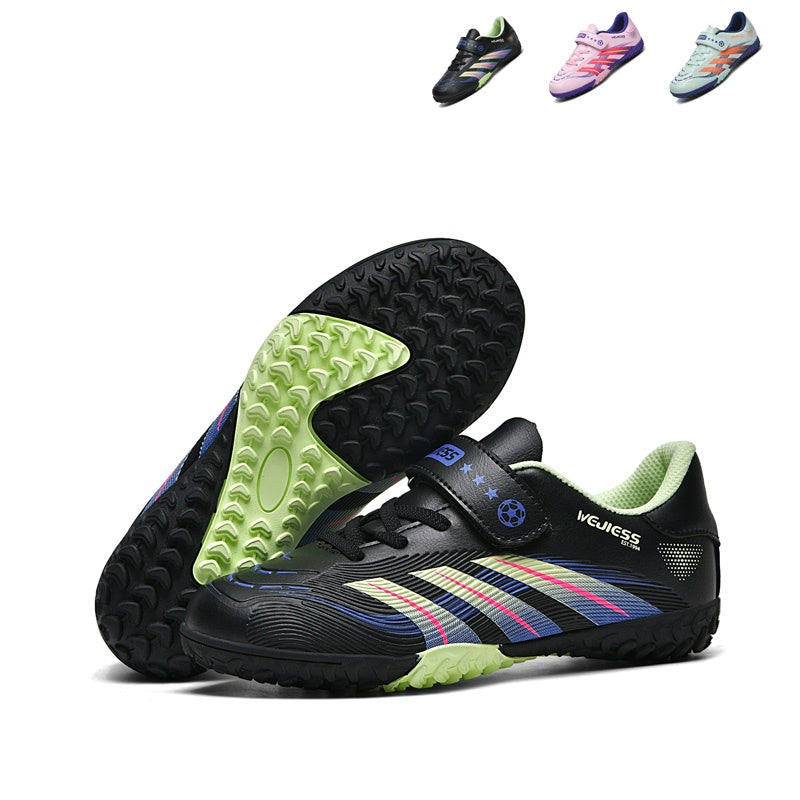 WEJIESS Kids Football Shoes Indoor Outdoor TF Soccer Cleats Youth Athletic Training Shoes with Hook and Loop Strap Non-Slip Rubber Studs-WEJIESS2702