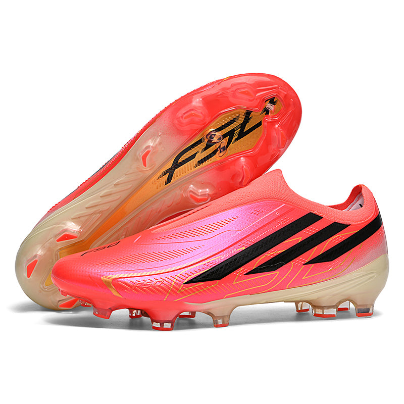 Laceless Slip-On AG  Soccer Cleats, Stretch Knit Sock Collar Micro Rib Embossed Synthetic Football Boots, Gradient Three Stripes Lightweight Competition Cleats for Outdoor Long-Blade Artificial Grass Pitches-zusheng2722