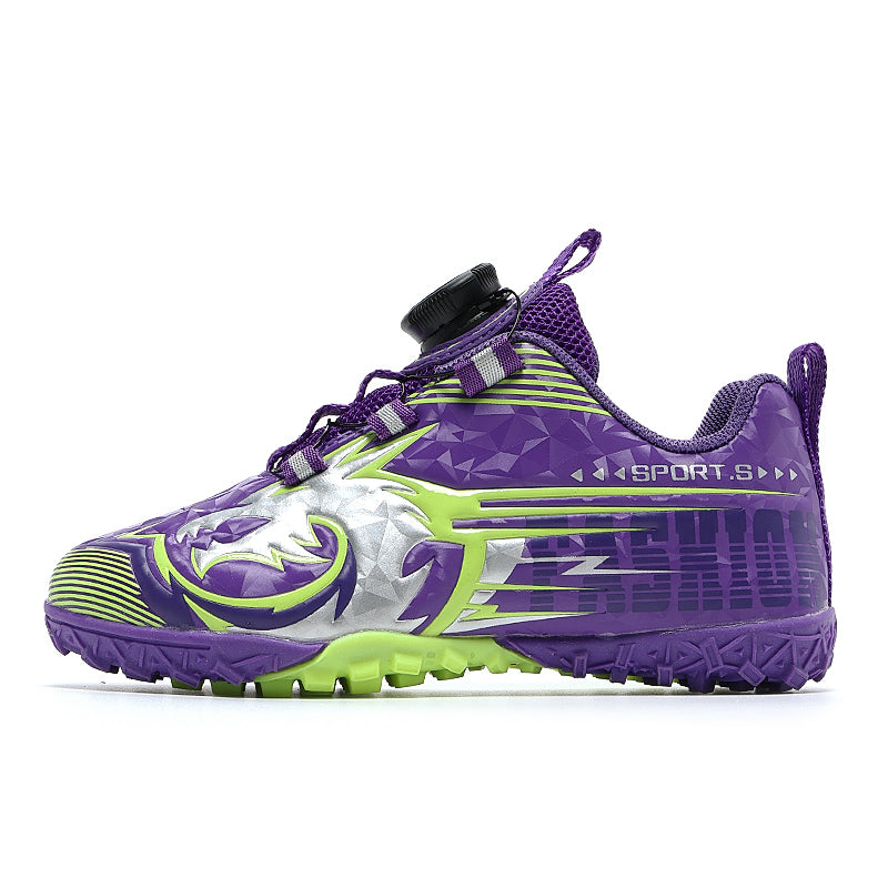 Kids TF Turf Soccer Cleats with Rotating Buckle, Boys & Girls Artificial Grass Football Shoes, Breathable Dragon Print Training Sneakers for Youth (Multiple Colors)-Yinzu-M016