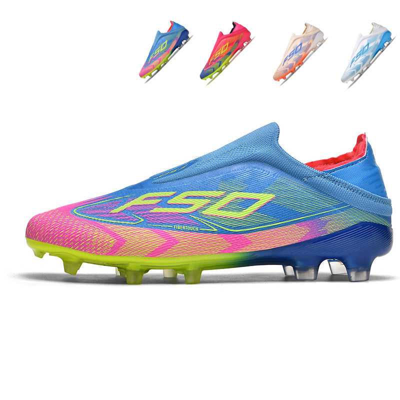 AG Laceless F50 Soccer Cleats, Artificial Grass Football Boots, Breathable Slip-On Speed Training Sneakers for Synthetic Turf (Multiple Colors)-Yinzu-T29