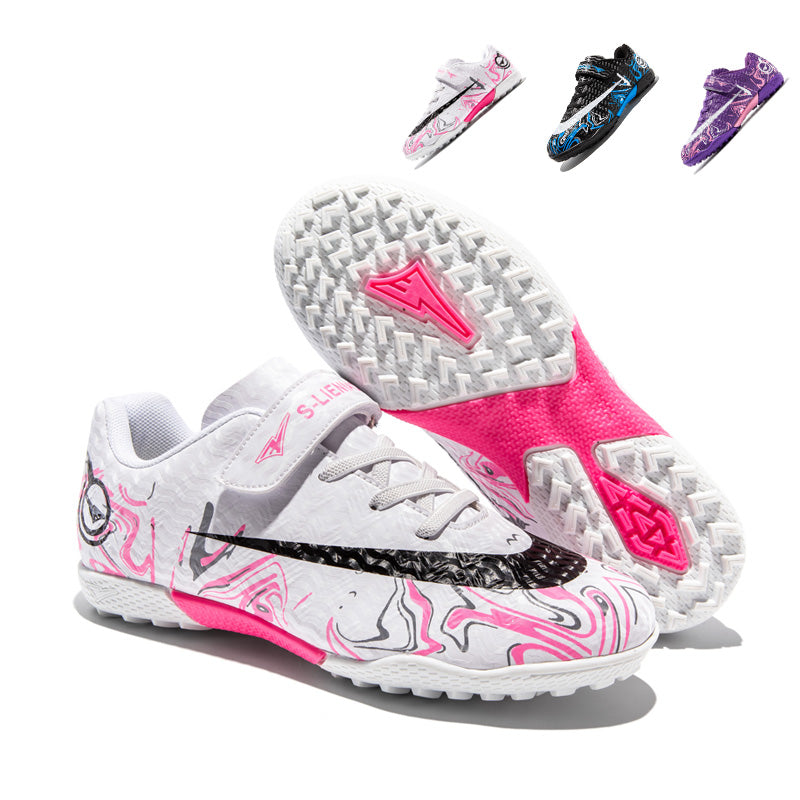 Kids TF Turf Soccer Cleats with Strap, Boys &amp; Girls Graffiti Football Shoes, Breathable Training Sneakers for Artificial Grass (Multiple Colors)-Yinzu-X2505