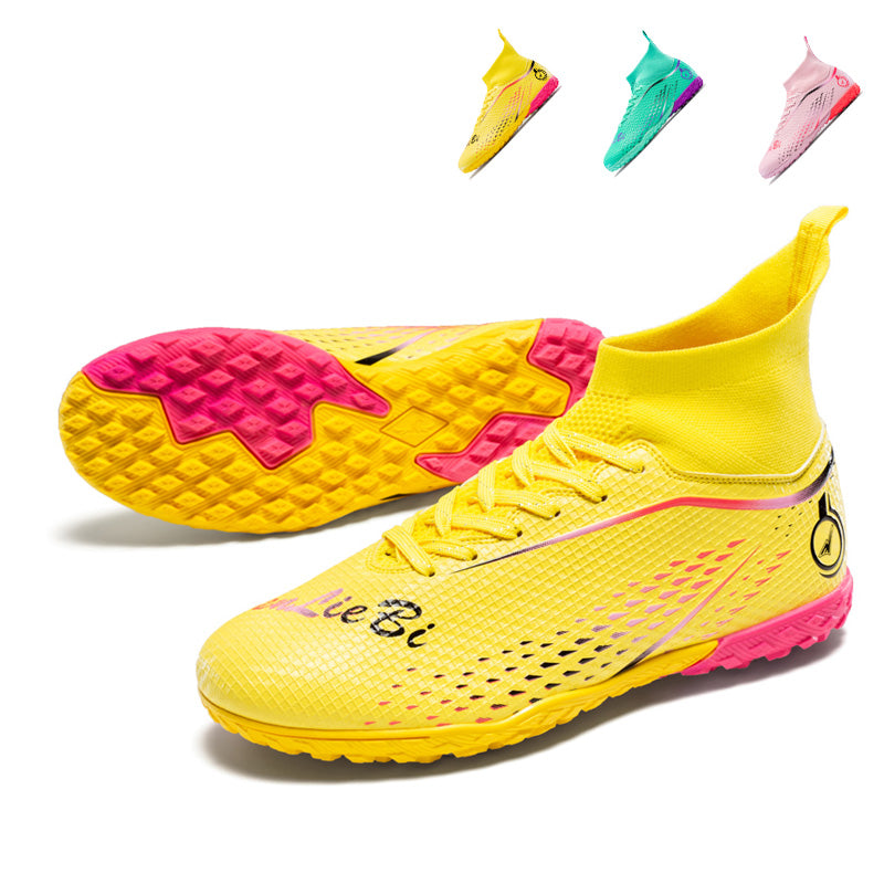 High-Top Turf Soccer Cleats, Artificial Grass Football Shoes, Breathable Knit Collar Training Sneakers (Multiple Colors)-Yinzu-x2410