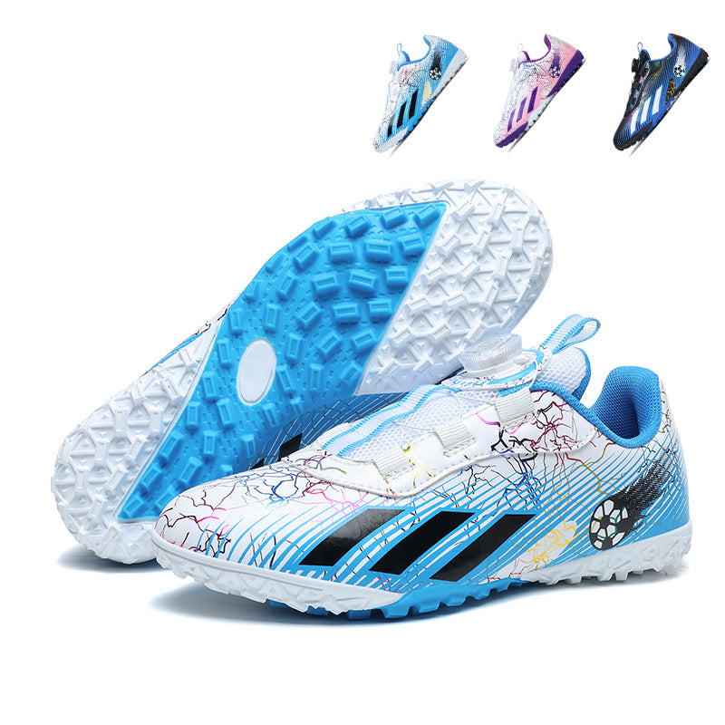 Kids TF Turf Soccer Cleats with Rotating Buckle, Boys &amp; Girls Graffiti Football Shoes, Breathable Training Sneakers for Artificial Grass-Yinzu-D07